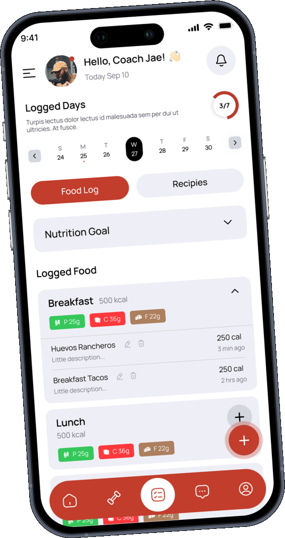 Food log and nutrition goal in the app
